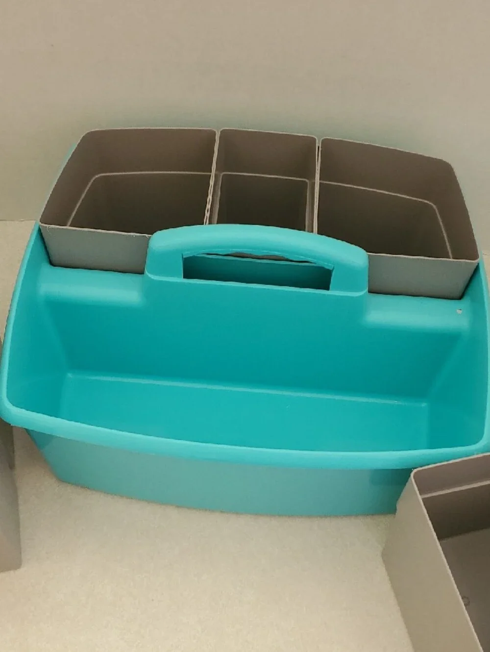 Art Organizer Caddy in Teal and Gray - Portable Cosmetic Storage